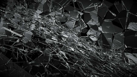 Shattered or demolished glass over black. 3d rendering 3d illustrationの写真素材
