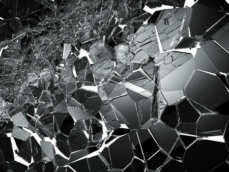 Pieces of splitted or cracked glass on white. 3d rendering 3d illustration
