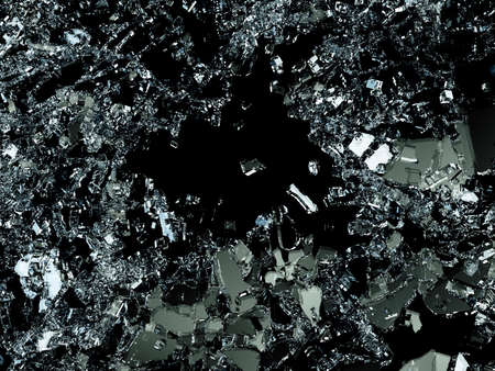 Pieces of splitted or cracked glass on black. 3d illustration; 3d renderingの写真素材