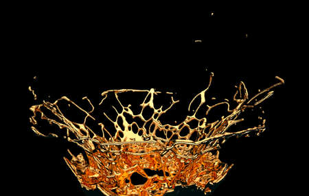 Melted gold or oil splashes isolated on black. 3d render, 3d illustrationの写真素材