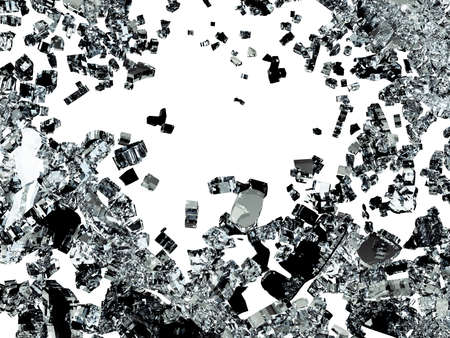 Shattered or demolished glass over white. 3d illustration; 3d renderingの写真素材