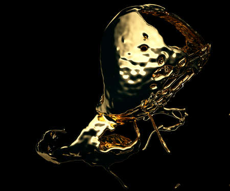 Liquid gold or oil splashes isolated on black. 3d render, 3d illustration の写真素材