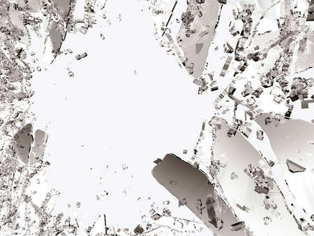 Pieces of splitted or cracked glass on white. 3d illustration; 3d rendering