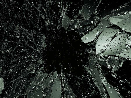 Shattered or demolished glass over black, 3d illustration; 3d rendering