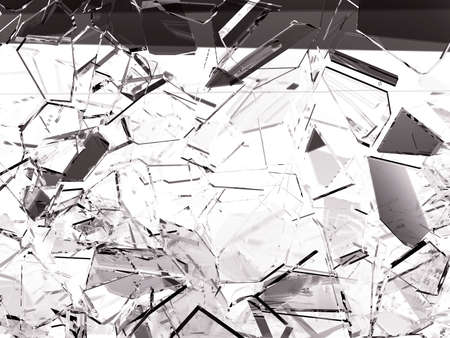Pieces of splitted or cracked glass on white, 3d illustration; 3d rendering