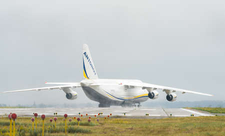 An-124-100M-150 Ruslan Ukrainian aircraft cargo transporter in Gostomel airport in Kyiv, Ukraine. Summer 2018, Antonov airplanesのeditorial素材