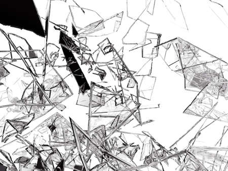 Pieces of glass broken or cracked on white, 3d illustration; 3d rendering