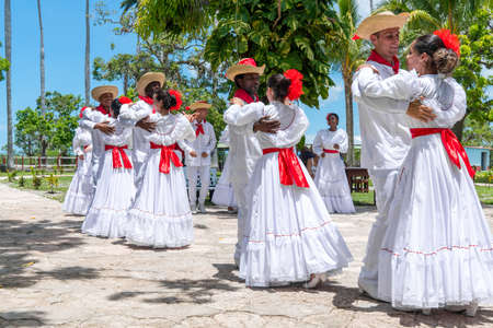Dancers dancing son jarocho la bamba folk dance. Cuba, spring 2018のeditorial素材