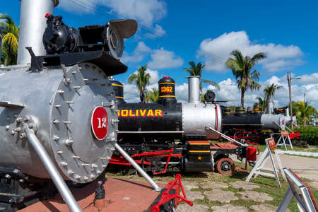 Old steam locomotives or railway trains. Captured in spring 2018, in Museum of Agroindustry...