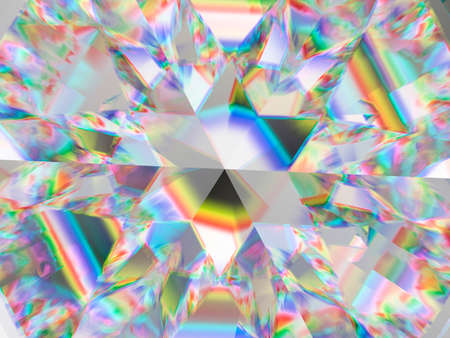 diamond structure extreme closeup and kaleidoscope. top view of round gemstone 3d render, 3d illustrationの写真素材