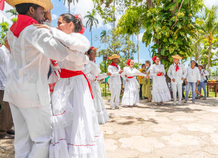 Dancers dancing son jarocho la bamba folk dance. Cuba, spring 2018のeditorial素材