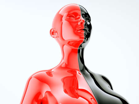 Black and red female body separated by line as symbol of balance and diversityの写真素材