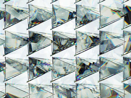 Triangles with diamond structure extreme closeup and kaleidoscope. top view of round gemstone 3d...