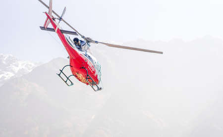 Rescue helicopter in Lukla airport in Himalayas, Captured in autumn 2013, Nepal, Khumbu region