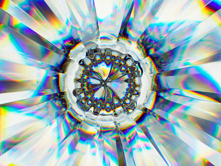 gradient glass structure extreme closeup and kaleidoscope. top view of round gemstone 3d render, 3d illustrationの写真素材