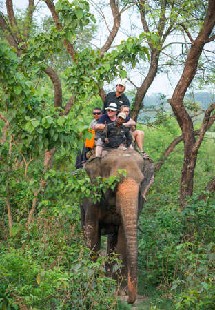 Tourists elelphant ride in the jungle. Captured in Chitwan, Nepal, Summer 2018のeditorial素材