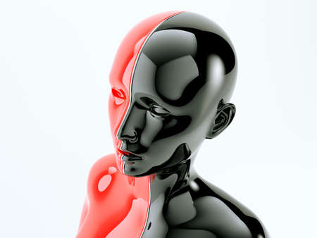 Black and red female body separated by line as symbol of balance and diversityの写真素材