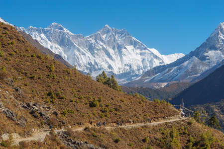Everest, Lhotse and Ama Dablam summits. Everest base camp trek in Nepalの写真素材