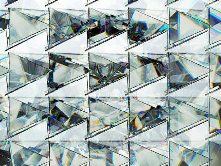 Triangles with diamond structure extreme closeup and kaleidoscope. top view of round gemstone 3d render, 3d illustrationの写真素材