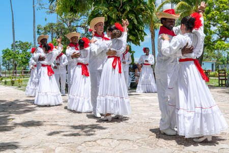 Dancers dancing son jarocho la bamba folk dance. Cuba, spring 2018のeditorial素材