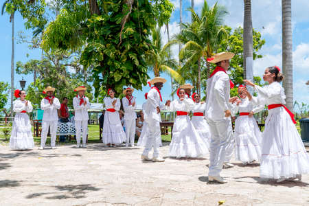 Dancers dancing son jarocho la bamba folk dance. Cuba, spring 2018のeditorial素材