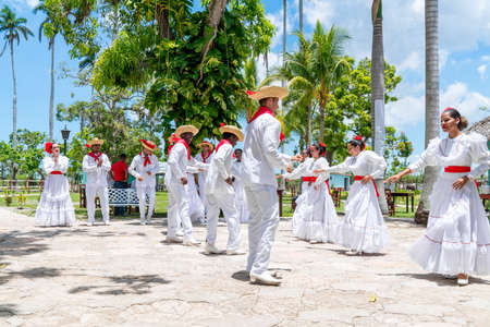 Dancers dancing son jarocho la bamba folk dance. Cuba, spring 2018のeditorial素材