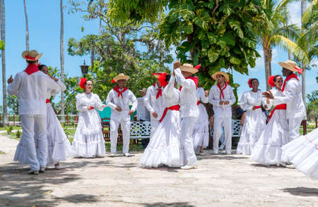 Dancers dancing son jarocho la bamba folk dance. Cuba, spring 2018のeditorial素材