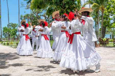 Dancers dancing son jarocho la bamba folk dance. Cuba, spring 2018のeditorial素材