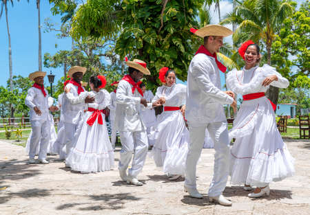 Dancers dancing son jarocho la bamba folk dance. Cuba, spring 2018のeditorial素材
