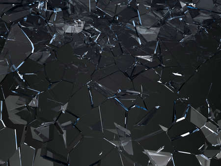 Pieces of glass broken or cracked on black, 3d illustration; 3d renderingの写真素材
