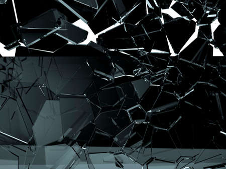Pieces of glass broken or cracked on white, 3d illustration; 3d renderingの写真素材