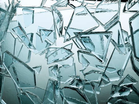 Pieces of transparent glass broken or cracked, 3d illustration; 3d renderingの写真素材