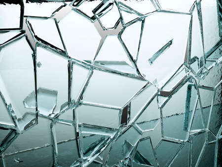 Pieces of transparent glass broken or cracked, 3d illustration; 3d renderingの写真素材