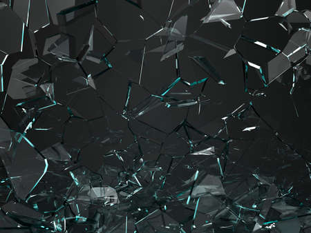 Pieces of glass broken or cracked on black, 3d illustration; 3d renderingの写真素材