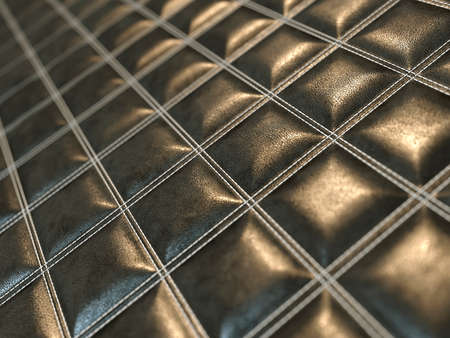 Leather stitched square black shiny texture or background with bumps. 3d render, 3d illustrationの写真素材