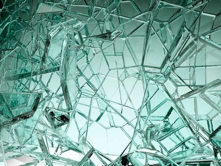 Pieces of transparent glass broken or cracked, 3d illustration; 3d renderingの写真素材
