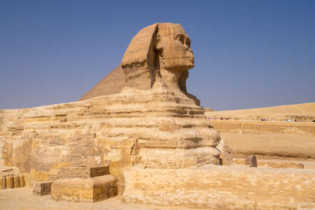 Great Sphinx of Giza, with the Great Pyramid in the backgroundの写真素材
