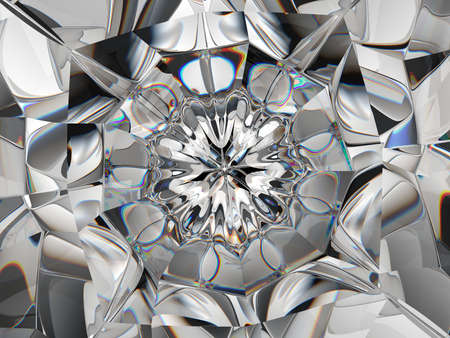 diamond Abstract structure extreme closeup and kaleidoscope. top view of round gemstone 3d render, 3d illustrationの写真素材