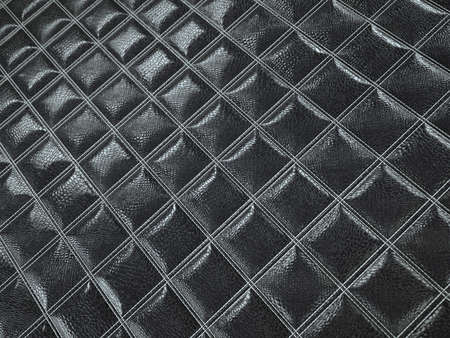 Alligator or snake black Leather. Square stitched texture or background with bumps. 3d render, 3d illustrationの写真素材