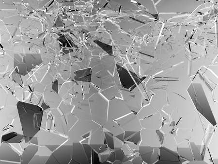 Pieces of glass broken or cracked on black, 3d illustration; 3d renderingの写真素材