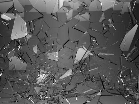 Pieces of glass broken or cracked on black, 3d illustration; 3d renderingの写真素材