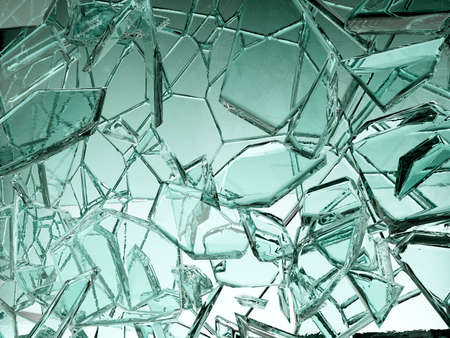 Pieces of transparent glass broken or cracked, 3d illustration; 3d renderingの写真素材