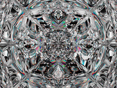 Gemstone structure extreme closeup and kaleidoscope effect. top view of round gemstone 3d render, 3d...