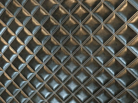 Leather stitched square black shiny texture or background with bumps. 3d render, 3d illustrationの写真素材