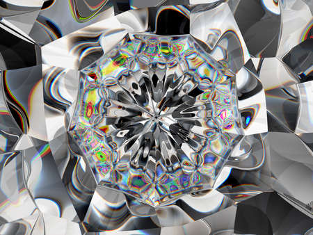 diamond Abstract structure extreme closeup and kaleidoscope. top view of round gemstone 3d render, 3d illustrationの写真素材