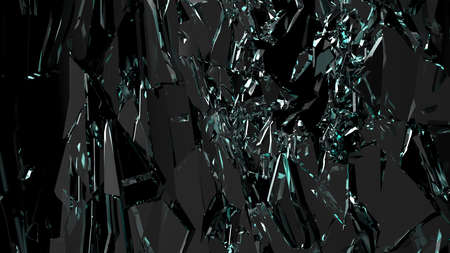 Pieces of glass broken or cracked on black, 3d illustration; 3d renderingの写真素材