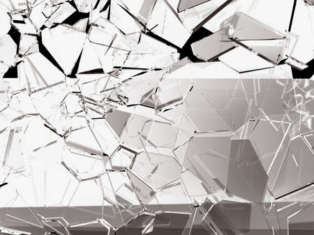 Pieces of glass broken or cracked on black, 3d illustration; 3d renderingの写真素材