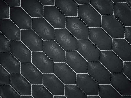 Leather stitched hexagon or honecomb black shiny texture or background with bumps. 3d render, 3d illustrationの写真素材