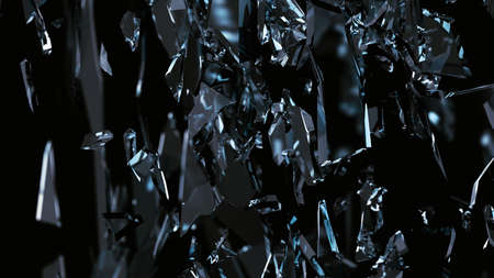 Pieces of glass broken or cracked on black, 3d illustration; 3d renderingの写真素材