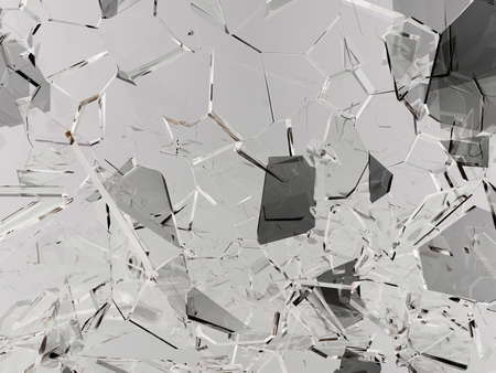 Pieces of glass broken or cracked on black, 3d illustration; 3d renderingの写真素材